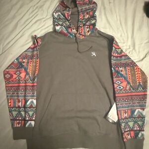 Hooey Hoodie gray with Colorful Patterned Sleeves